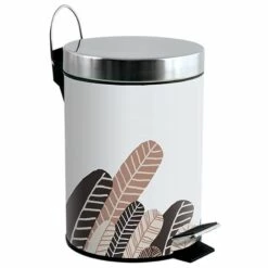 MSV Poubelle à Pédale PLUMAS VINTAGE Inox 3L Marron & Blanc - Marron