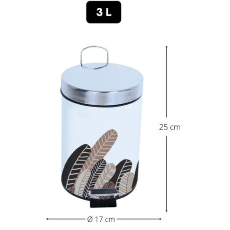 MSV Poubelle à Pédale PLUMAS VINTAGE Inox 3L Marron & Blanc - Marron 2 MSV Poubelle à Pédale PLUMAS VINTAGE Inox 3L Marron & Blanc - Marron – Image 2