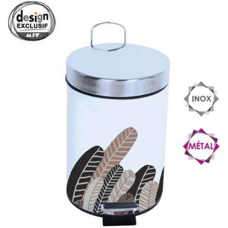 MSV Poubelle à Pédale PLUMAS VINTAGE Inox 3L Marron & Blanc - Marron 3 MSV Poubelle à Pédale PLUMAS VINTAGE Inox 3L Marron & Blanc - Marron – Image 3