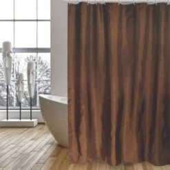 MSV Rideau De Douche Polyester 180x200cm Chocolat - Anneaux Inclus - Marron
