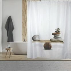 MSV Rideau De Douche Polyester SPIRIT 180x200cm Blanc - Anneaux Inclus - Multicolor