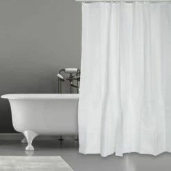 MSV Rideau De Douche Polyester 120x200cm Blanc - Anneaux Inclus