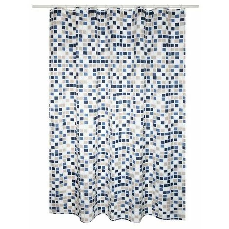MSV Rideau De Douche Polyester MOSAIKO 180x200cm QUALITÉ PREMIUM Bleu & Beige - Anneaux Inclus - Bleu 2 MSV Rideau De Douche Polyester MOSAIKO 180x200cm QUALITÉ PREMIUM Bleu & Beige - Anneaux Inclus - Bleu – Image 2