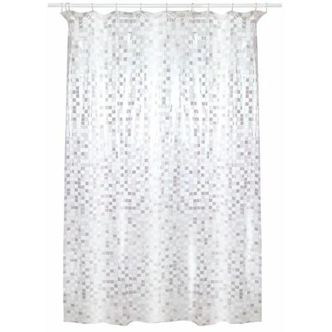 MSV Rideau De Douche PVC MOSAIQUE 180x200cm Gris Clair - Anneaux Inclus - Gris 2 MSV Rideau De Douche PVC MOSAIQUE 180x200cm Gris Clair - Anneaux Inclus - Gris – Image 2