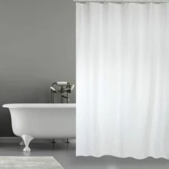 MSV Rideau De Douche Polyester 180x200cm Blanc - Anneaux Inclus - Blanc