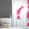 MSV Rideau De Douche Polyester LANYU 180x200cm Motif Fleurs Blanc & Rose - Anneaux Inclus - Rose
