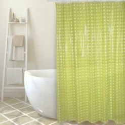MSV Rideau De Douche PVC 180x200cm Vert - Anneaux Inclus - Vert