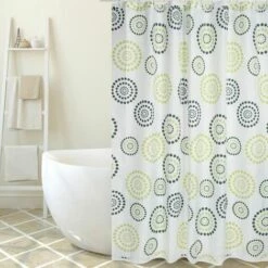MSV Rideau De Douche Polyester DOTS 180x200cm QUALITÉ PREMIUM Vert - Anneaux Inclus - Vert