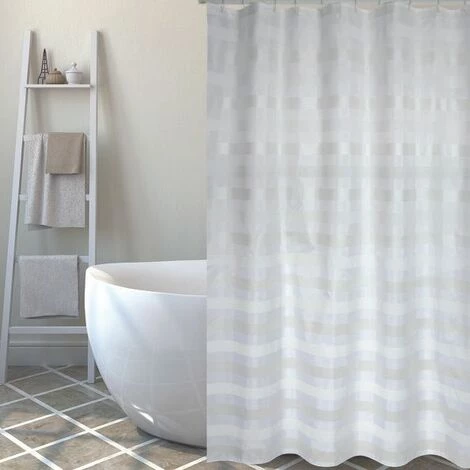 MSV Rideau De Douche Polyester AMALFI 180x200cm QUALITÉ PREMIUM Blanc - Anneaux Inclus - Beige 1 MSV Rideau De Douche Polyester AMALFI 180x200cm QUALITÉ PREMIUM Blanc - Anneaux Inclus - Beige