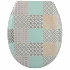 MSV Abattant WC Thermo Dur EFFET CERAMIQUE Rose, Bleu & Gris - Charnières PS - Rose