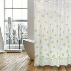 MSV Rideau De Douche Polyester SEA SNAILS 180X200cm QUALITÉ PREMIUM Vert & Blanc - Anneaux Inclus - Vert