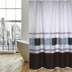 MSV Rideau De Douche Polyester DELHI 180x200 QUALITÉ PREMIUM Marron - Anneaux Inclus - Marron