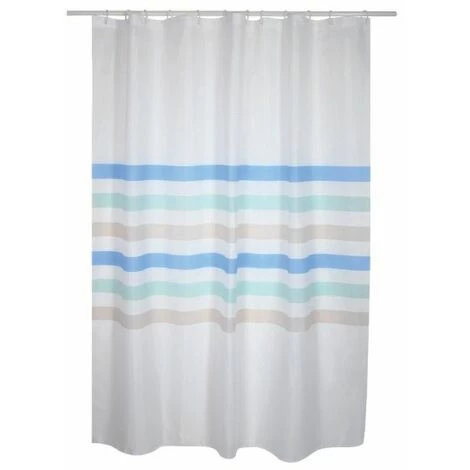 MSV Rideau De Douche Polyester SEAUVILLE PASTEL 180x200cm QUALITÉ PREMIUM Bleu & Blanc - Anneaux Inclus - Bleu 2 MSV Rideau De Douche Polyester SEAUVILLE PASTEL 180x200cm QUALITÉ PREMIUM Bleu & Blanc - Anneaux Inclus - Bleu – Image 2