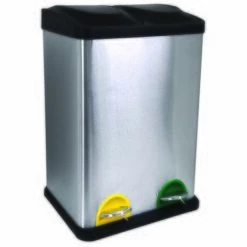 MSV Poubelle à Pédale Tri Sélectif Inox 2x20L Brossé - Gris