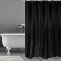 MSV Rideau De Douche Polyester 180x200cm Noir - Anneaux Inclus - Noir