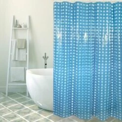 MSV Rideau De Douche PVC 180x200cm Bleu Marine - Anneaux Inclus - Bleu