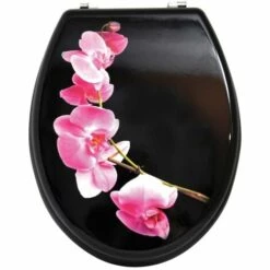 MSV Abattant WC MDF LANYU Noir - Charnières Inox - Rose