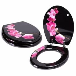 MSV Abattant WC MDF LANYU Noir - Charnières Inox - Rose -Promos MSV Magasin 29458244 3