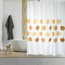 MSV Rideau De Douche Polyester 180x200cm Motifs Cercles Marron & Blanc - Anneaux Inclus - Marron
