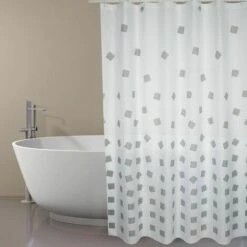 MSV Rideau De Douche Polyester THIKA 180x200cm QUALITÉ PREMIUM Gris - Anneaux Inclus - Gris