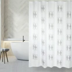 MSV Rideau De Douche Polyester H/F Mini 180x200cm QUALITÉ PREMIUM Blanc - Anneaux Inclus - Blanc