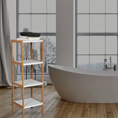 MSV Etagère Meuble De Rangement 4 Niveaux Bambou & MDF Blanc - Blanc 2 MSV Etagère Meuble De Rangement 4 Niveaux Bambou & MDF Blanc - Blanc – Image 2