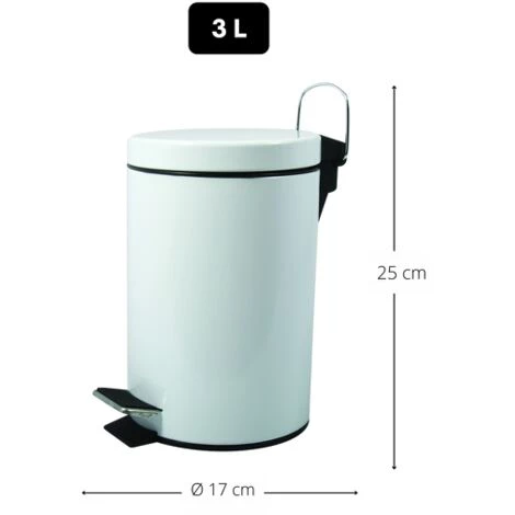 MSV Poubelle à Pédale Inox 3L Blanc - Blanc 2 MSV Poubelle à Pédale Inox 3L Blanc - Blanc – Image 2
