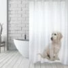 MSV Rideau De Douche Polyester SCOTT 180x200cm Chien Blanc - Anneaux Inclus - Beige