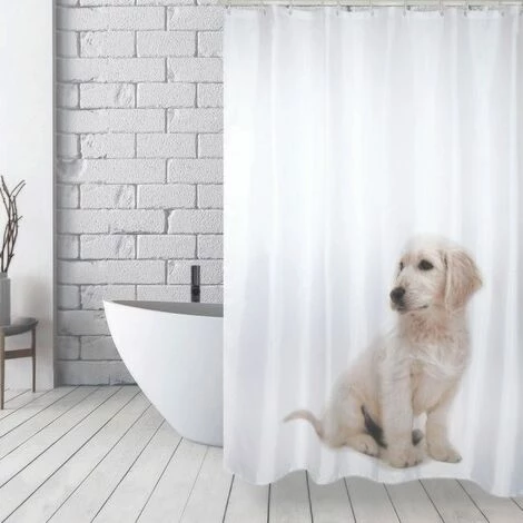 MSV Rideau De Douche Polyester SCOTT 180x200cm Chien Blanc - Anneaux Inclus - Beige 1 MSV Rideau De Douche Polyester SCOTT 180x200cm Chien Blanc - Anneaux Inclus - Beige