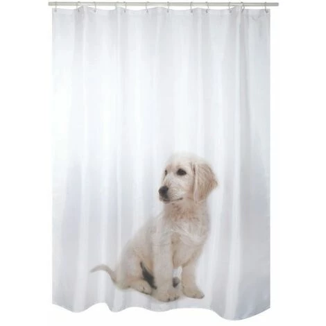 MSV Rideau De Douche Polyester SCOTT 180x200cm Chien Blanc - Anneaux Inclus - Beige 2 MSV Rideau De Douche Polyester SCOTT 180x200cm Chien Blanc - Anneaux Inclus - Beige – Image 2