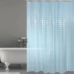 MSV Rideau De Douche PVC 180x200cm Bleu Clair - Anneaux Inclus - Bleu