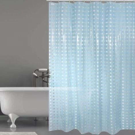 MSV Rideau De Douche PVC 180x200cm Bleu Clair - Anneaux Inclus - Bleu 1 MSV Rideau De Douche PVC 180x200cm Bleu Clair - Anneaux Inclus - Bleu