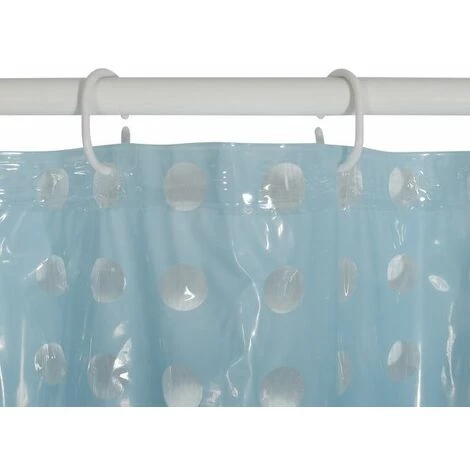 MSV Rideau De Douche PVC 180x200cm Bleu Clair - Anneaux Inclus - Bleu 2 MSV Rideau De Douche PVC 180x200cm Bleu Clair - Anneaux Inclus - Bleu – Image 2