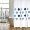 MSV Rideau De Douche Polyester 180x200cm Motifs Ronds Gris & Bleu - Anneaux Inclus - Bleu