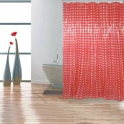 MSV Rideau De Douche PVC 180x200cm Rouge - Anneaux Inclus - Rouge