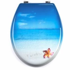 MSV Abattant WC MDF PARADISE Bleu - Charnières Inox - Bleu