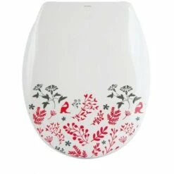 MSV Abattant WC Thermo Dur FLORAL Rouge & Blanc - Charnières PS - Blanc