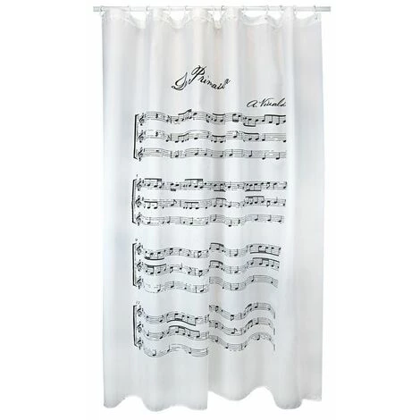 MSV Rideau De Douche Polyester VIVALDI 180x200cm QUALITÉ PREMIUM Noir & Blanc - Anneaux Inclus - Noir 3 MSV Rideau De Douche Polyester VIVALDI 180x200cm QUALITÉ PREMIUM Noir & Blanc - Anneaux Inclus - Noir – Image 3