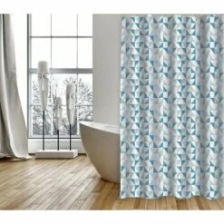 MSV Rideau De Douche Polyester CALENDO 180x200cm QUALITÉ PREMIUM Bleu - Anneaux Inclus - Bleu