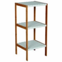MSV Etagère Meuble De Rangement 3 Niveaux Bambou & MDF Blanc - Blanc