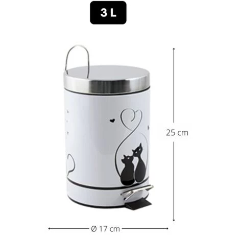 MSV Poubelle à Pédale Inox CHAT 3L Noir & Blanc - Blanc 2 MSV Poubelle à Pédale Inox CHAT 3L Noir & Blanc - Blanc – Image 2