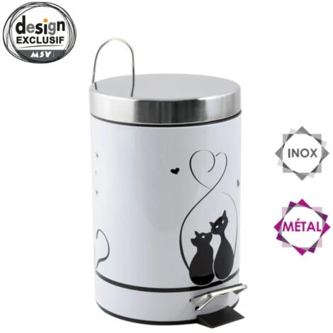 MSV Poubelle à Pédale Inox CHAT 3L Noir & Blanc - Blanc 3 MSV Poubelle à Pédale Inox CHAT 3L Noir & Blanc - Blanc – Image 3