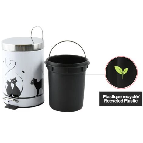 MSV Poubelle à Pédale Inox CHAT 3L Noir & Blanc - Blanc 5 MSV Poubelle à Pédale Inox CHAT 3L Noir & Blanc - Blanc – Image 5