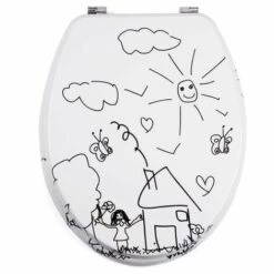 Promos MSV Magasin 3 MSV Abattant WC MDF JARDIN D'ENFANTS Noir & Blanc - Charnières Inox - Noir