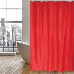 MSV Rideau De Douche Polyester 180x200cm Rouge - Anneaux Inclus - Rouge