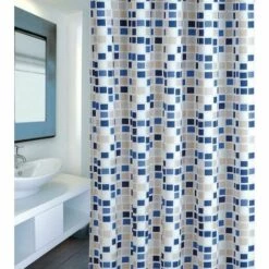 MSV Rideau De Douche Polyester MOSAIKO 180x200cm QUALITÉ PREMIUM Bleu - Anneaux Inclus - Bleu