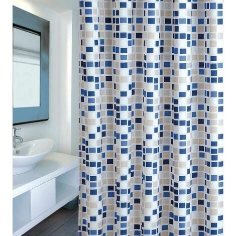 MSV Rideau De Douche Polyester MOSAIKO 180x200cm QUALITÉ PREMIUM Bleu - Anneaux Inclus - Bleu 1 MSV Rideau De Douche Polyester MOSAIKO 180x200cm QUALITÉ PREMIUM Bleu - Anneaux Inclus - Bleu