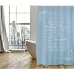 MSV Rideau De Douche Polyester GRASSE 180x200cm QUALITÉ PRMIUM Bleu - Anneaux Inclus - Bleu