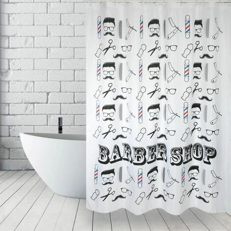 MSV Rideau De Douche Polyester BARBER SHOP 180x200cm QUALITÉ PREMIUM Noir & Blanc - Anneaux Inclus - Noir 1 MSV Rideau De Douche Polyester BARBER SHOP 180x200cm QUALITÉ PREMIUM Noir & Blanc - Anneaux Inclus - Noir