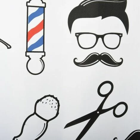 MSV Rideau De Douche Polyester BARBER SHOP 180x200cm QUALITÉ PREMIUM Noir & Blanc - Anneaux Inclus - Noir 2 MSV Rideau De Douche Polyester BARBER SHOP 180x200cm QUALITÉ PREMIUM Noir & Blanc - Anneaux Inclus - Noir – Image 2